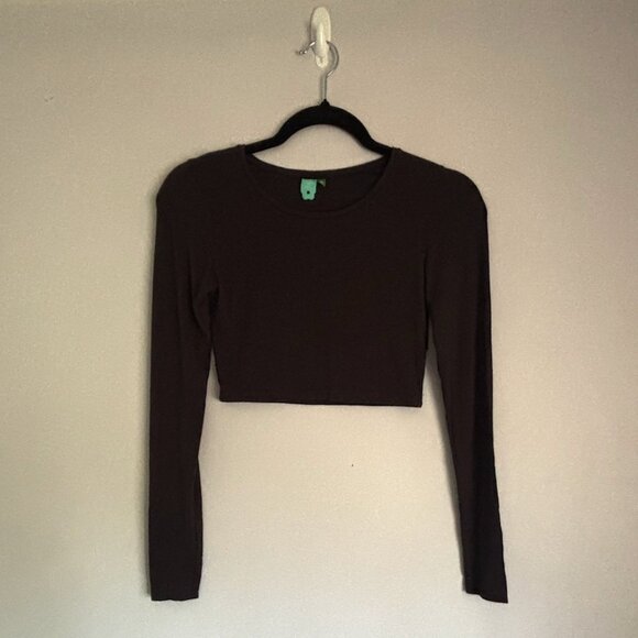 FARM Rio Crew Neck Long Sleeve Charcoal Crop Top Sz. S - Picture 1 of 3
